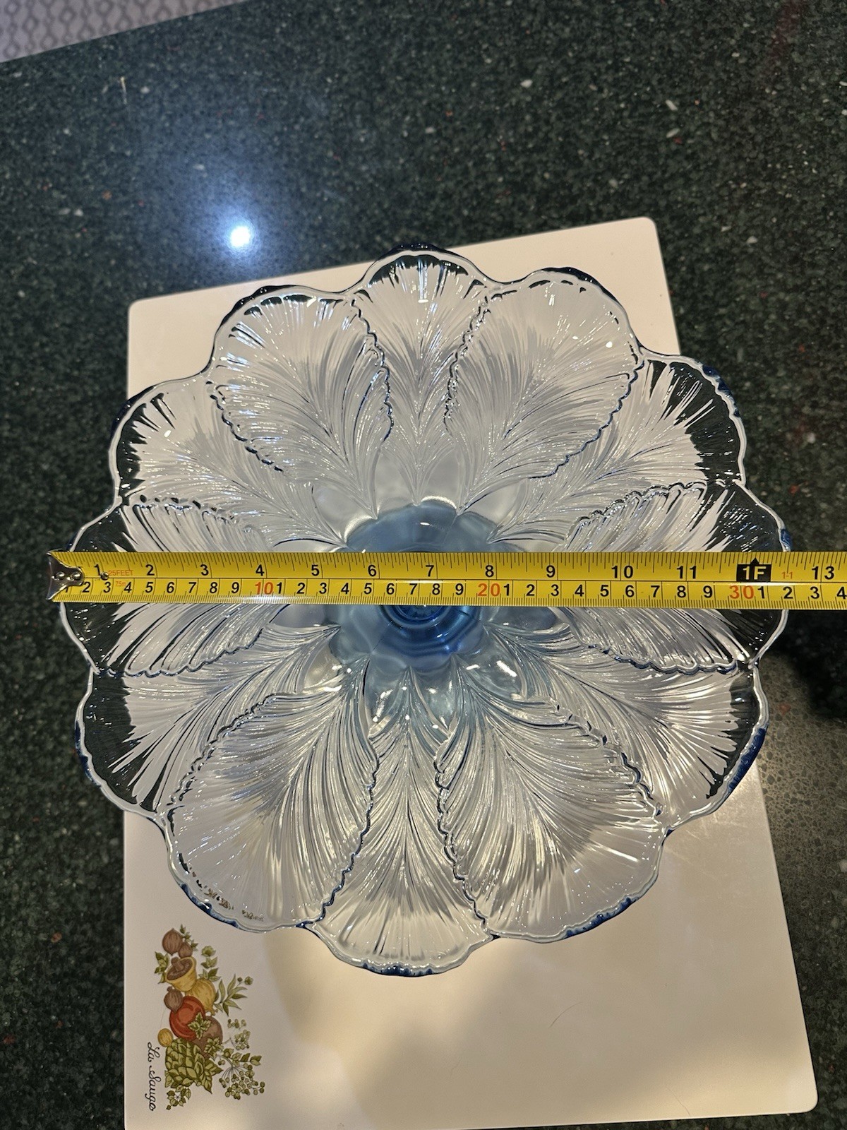 L.E.Smith Powder Blue PLUME Rolled Scallop Edge Pedestal  Cake Stand-13" W/LABEL