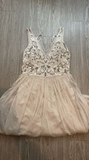 Adrianna Papell Sequin Bodice Full Length Dress Size 10 Beige Prom
