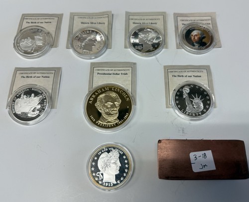 Lot Of 8- 24k Gold And Silver Layered Commemorative Medals. Lot Of 8 Coins