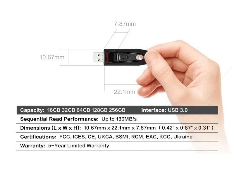 Clé USB 3.0 Sandisk Ultra 32Go 64Go 128Go 256Go 512Go CZ48 130Mo/s Haute Vitesse - Photo 2/4