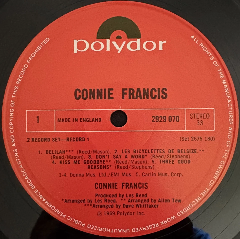 CONNIE FRANCIS: LES REED & BURT BACHARACH/HAL DAVID, DOUBLE LP, RARE—UK 1979 - Image 4 of 4