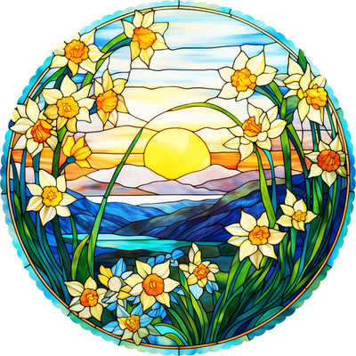 March - Daffodils (50 Piece Round Mini Wooden Jigsaw Puzzle)