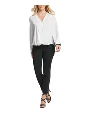 DKNY Womens White Color Block Long Sleeve V Neck Wrap Top XL