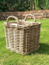 Strong Square Wicker Log Basket Hessian Lined Firewood Storage Basket Heavy Duty