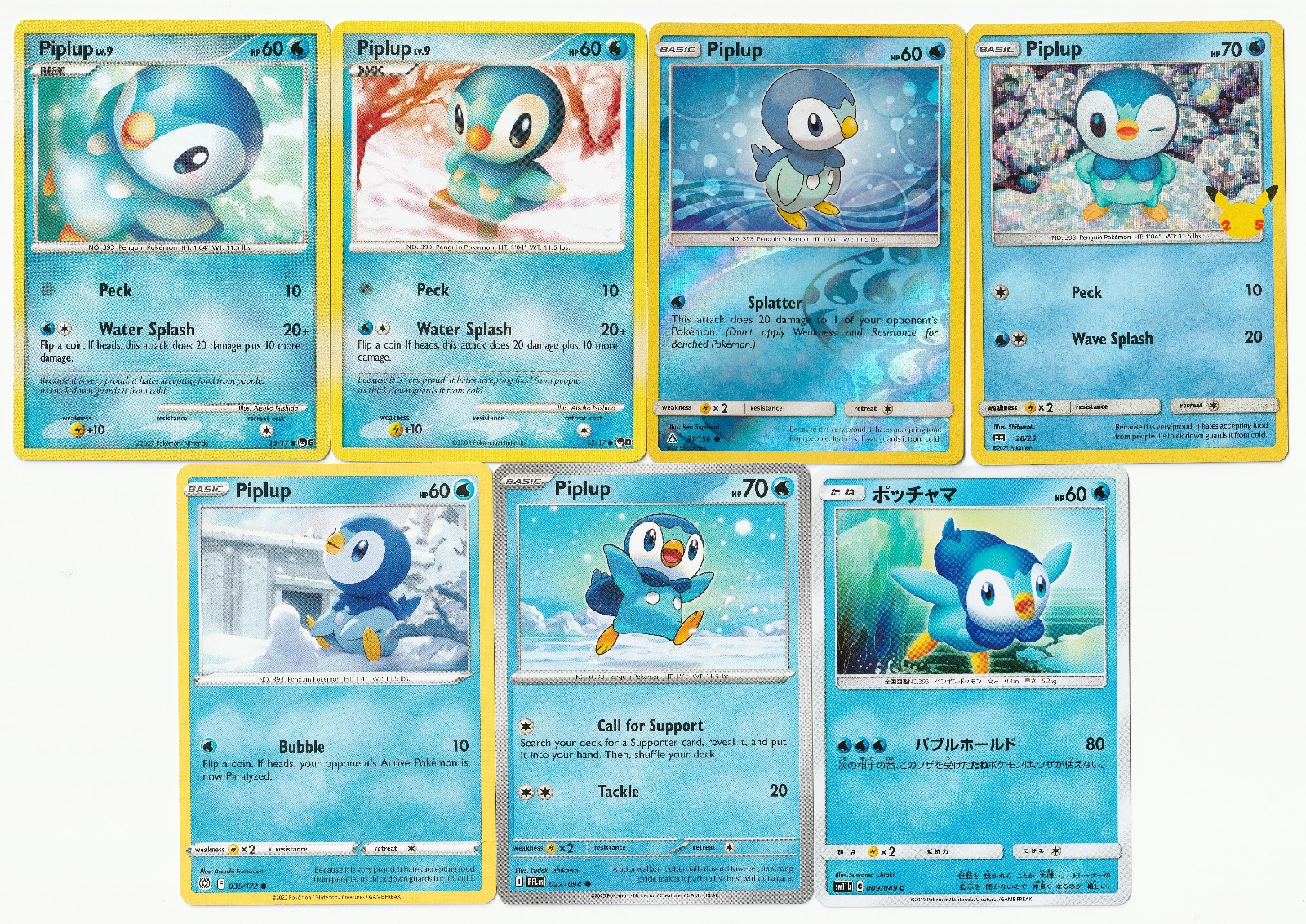 7x Pop Series 7 + 8 McDonald's 25th Piplup Lot 15/17 31/156 20/25 Pokemon NM/LP