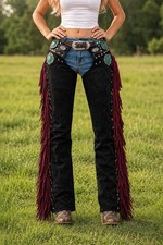 Women s Cowgirl Suede Leather Fringe Chaps Western Rodeo Festival Pants