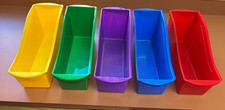 Plastic Bin set of 5 for Books or folders/ red, yellow, green, blue, purple