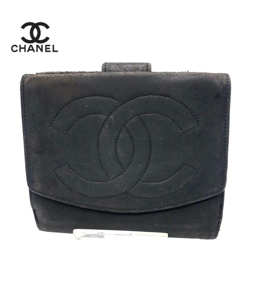 Chanel Black Suede Bifold Wallet Women CC Logo Luxury Designer