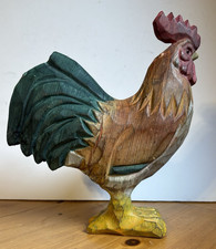Folk Art Wooden Statue of a Rooster, Colorful, H - 9
