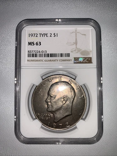 RARE TYPE 2 1972 EISENHOWER IKE DOLLAR $1 “TYPE 2” NGC CERTIFIED MS 63 UNC MINT