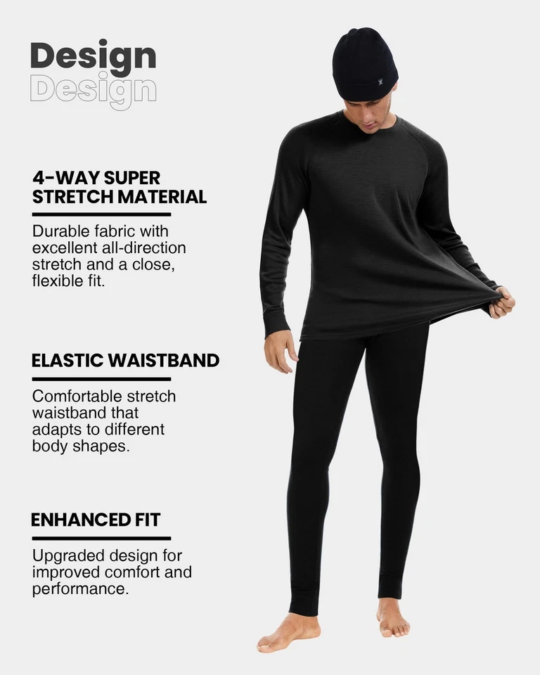 Men's 100% Merino Wool Base Layer Sets - Midweight Thermal Underwear Gifts Pa... - Image 3 of 4