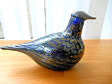 Oiva Toikka Nuutajarvi Finland Art Glass Blue Green Stripe Iridescent Bird Label