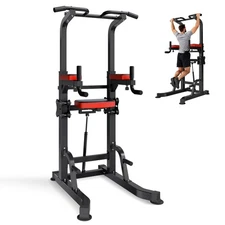 VEVOR Pull Up Bar 330 LBS Dip Station with H-Shaped Base & Assistance Platform