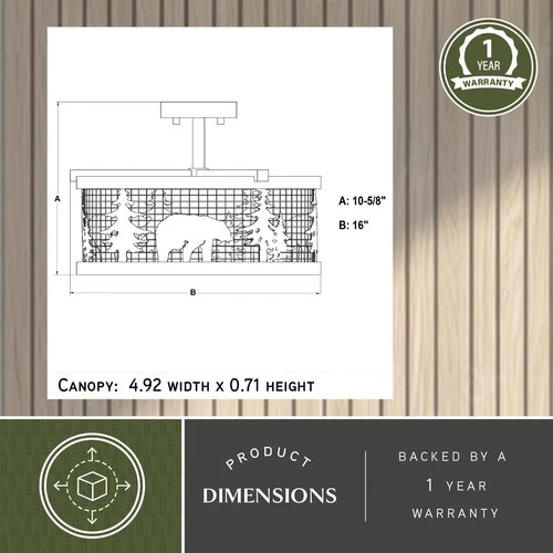 Vaxcel Lighting C0263 Kodiak 3 Light 16"W Semi-Flush Drum Ceiling - Black / - Picture 10 of 12