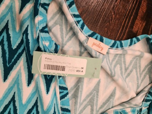 Pixley Edmond Henley Womens Medium Knit Top Shirt Teal Green 1/2 Sleeves New Tag - Picture 6 of 10