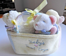 Vintage Eden Terry Cloth Baby's First Toys Basket Lamb Duck Bear Rattle Plush
