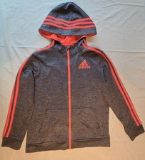 Adidas Boys Large L 14-16 Indicator Fleece Full-Zip Hoodie Gray Orange 