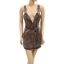 Free People Solid Mini Dress Sleeveless Buttondown Brown Resort S NWD 284518