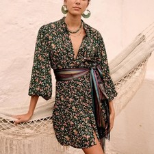 NWT Sezane Sobral Mini in Navy Garden Floral Lightweight Shirt Dress 34 / US 2