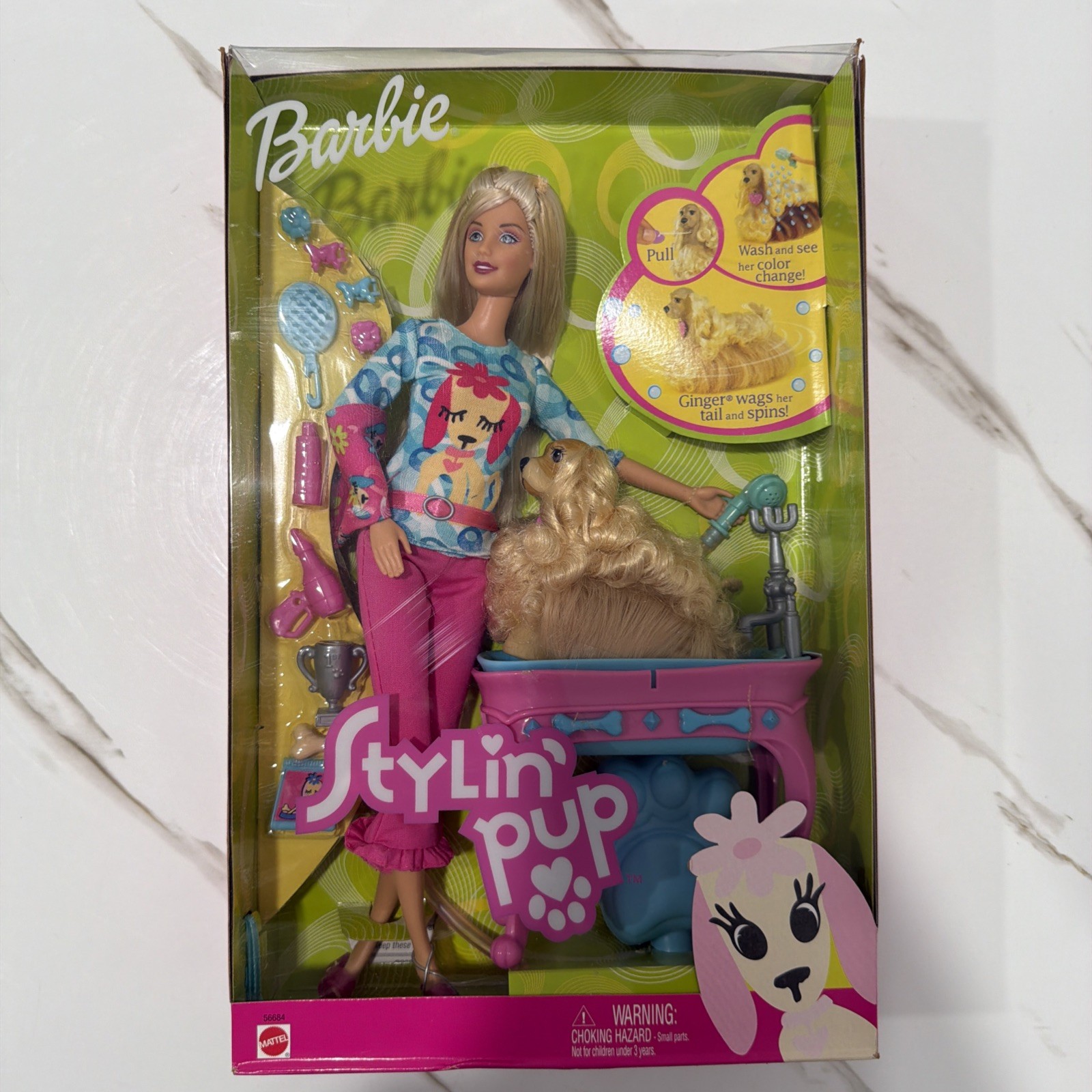 2002 Mattel Barbie Stylin' Pup Vintage Doll & Dog Set #56684