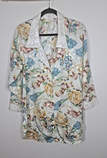 Vintage Victoria s Secret Gold Label PJ Top Small Ivory Satin Tassel Floral 90s