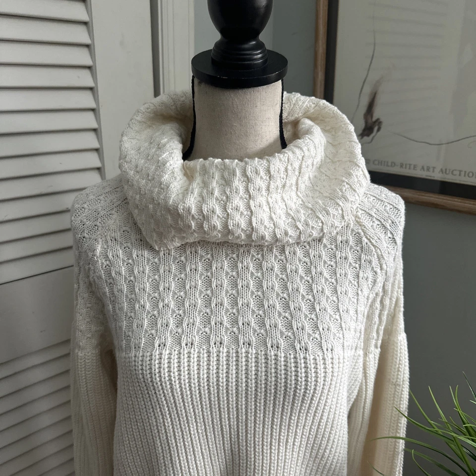 CONTEXT Suéter Mujer Grande Crema Grueso Tejido Capucha Pullover Invierno Preppy Foto 4 de 4