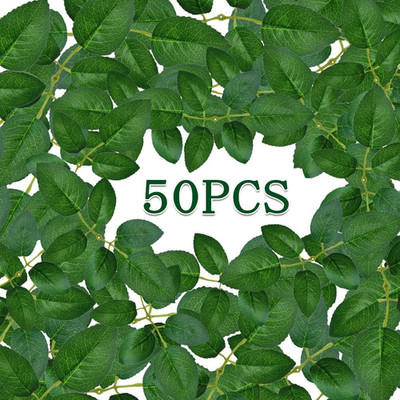 50 Pcs Artificial Green Leaves Bulk Silk Greenery Fake Rose Flower Leaves for DI