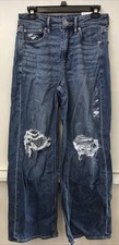 American Eagle Super High Rise Baggy Wide Leg Distressed Jeans Women  s 2 Short