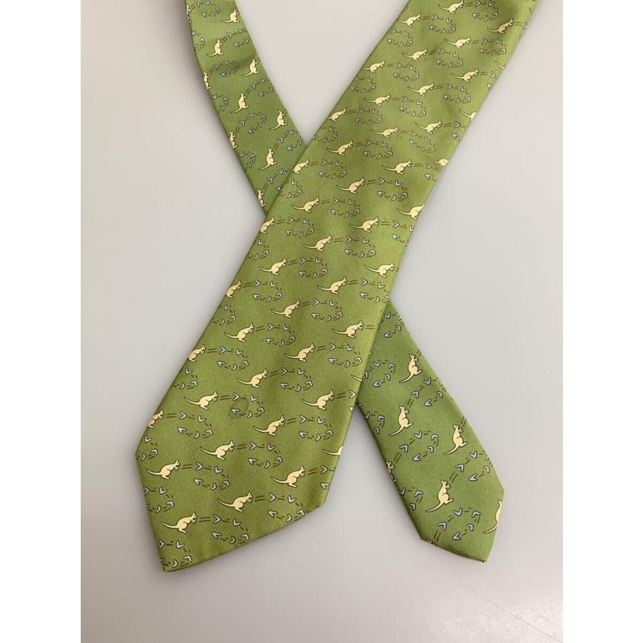 HERMES Silk Tie Necktie Green Kangaroo Animal Print France Good | eBay