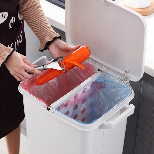 Kitchen Rubbish Waste Bin Recycling Dual Multi Compartment Dustbins with Wheels - Picture 4 of 9