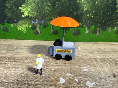 O Scale Hot Dog Vendor with Cart - Fully Assembled and Painted