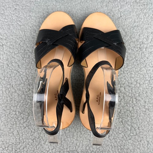 A.P.C. Sandals Women 9 39 Shoe Black Judith Croc Wedge Heels Slingback Strap APC - Picture 6 of 12