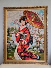 GEISHA CROSS STITCH CHART ORIENTAL LADY KIMONO GEISHA GIRL LADY SCENE Framed