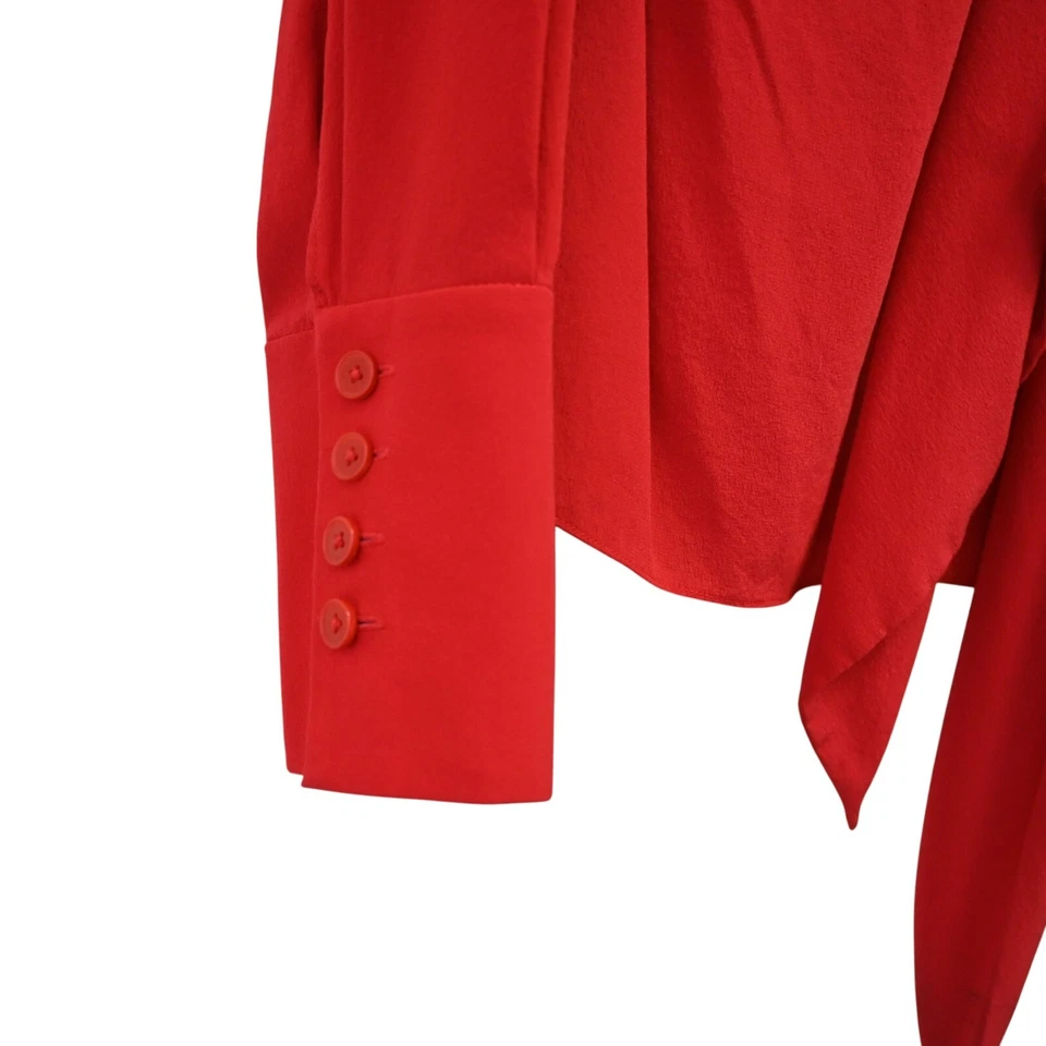 Jason Wu Blouse Size 6 Red Long Sleeve Tie Neck Silk Top Elegant Office Chic - Image 4 of 4