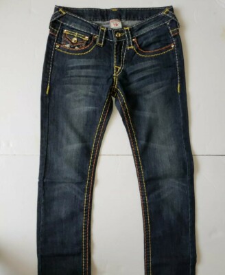 TRUE RELIGION Joey Super T Jeans Womens 26 Yellow Cystals Orange