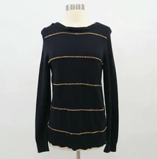 Michael Kors Sweater Pullover L Large Navy Blue Gold Chain Crew Neck Angora