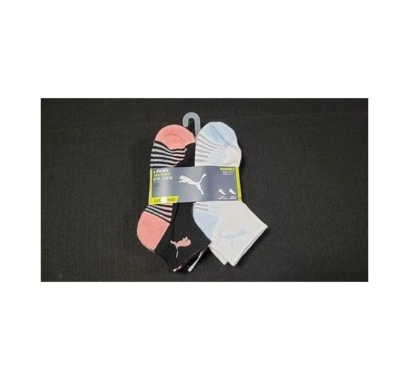 PUMA 6 PARES DE MEIAS FEMININAS TRAINING QUARTER CREW SAPATO 5-9.5 MEIAS 9-11 - Imagem 2 de 3