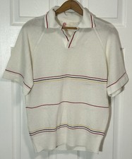 Kings Road Sears Mens Terry Cloth Open Collar Polo White Vintage 1970s Sz Small