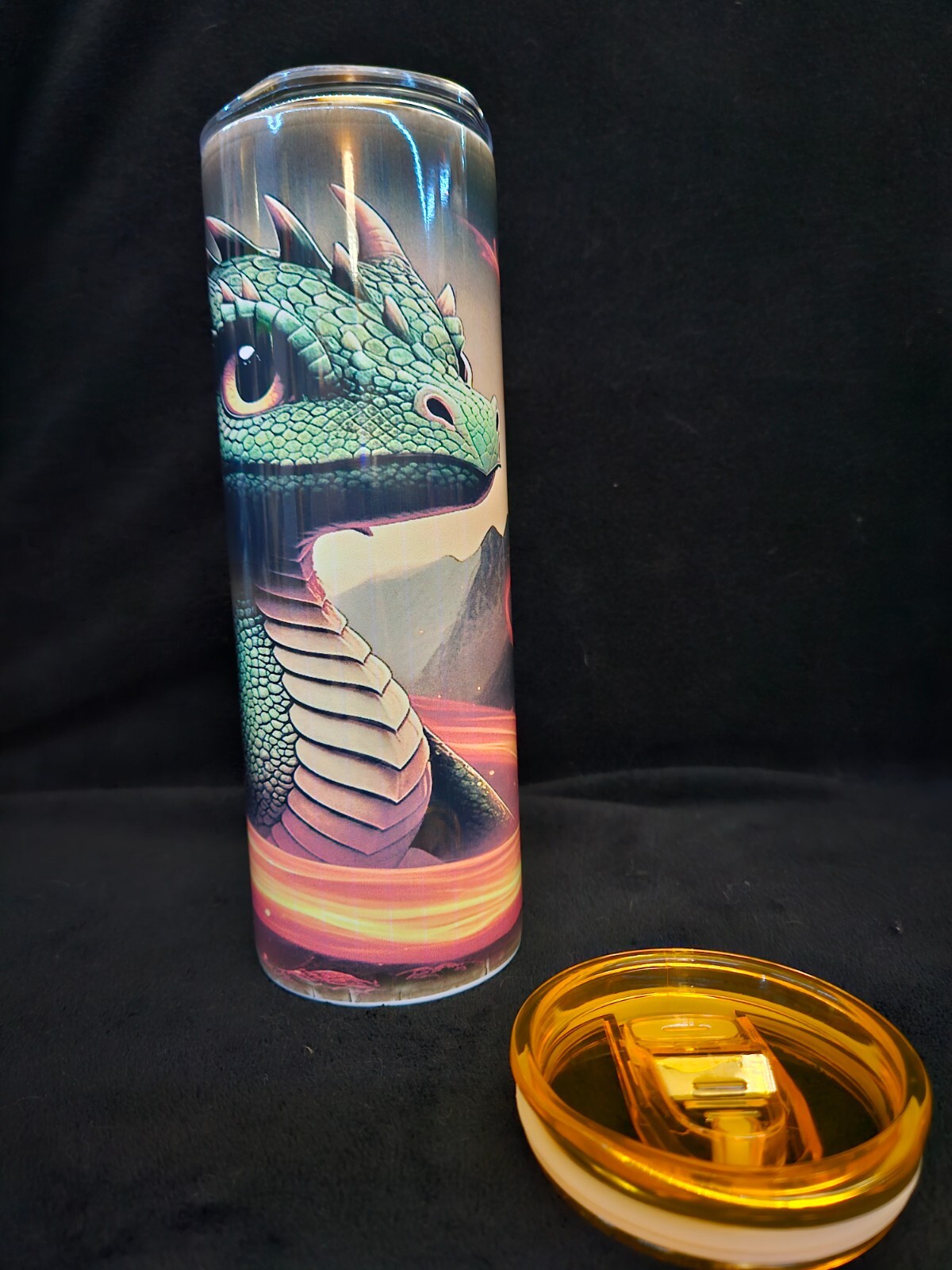 Cute Green Dragon 20oz Stainless Steel Tumbler W/ colored lid