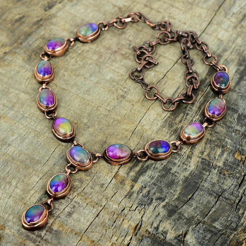 Natural Rainbow Solar Quartz Druzy Electroformed Chain Necklace Jewelry Copper - Image 4 of 4