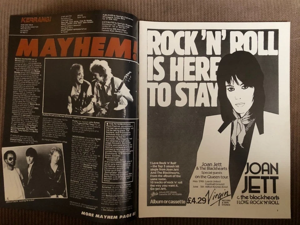 Kerrang! Magazine May 1982 #16 Van Halen-Scorpions-Stones-Joan Jett-Girlschool - Image 3 of 4