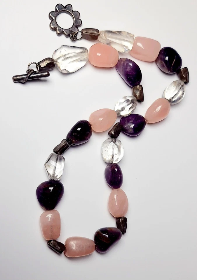 Collar Piedra Semiprecioso Cuarzo Rosa Cristal Amatista Foto 3 de 4