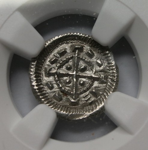 HUNGARY Bela II silver Denar Obol NGC UNC 1131 41 Cross type Crusaders Medieval - Picture 7 of 7