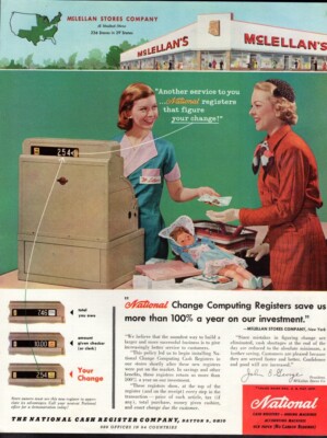 Vintage ad NATIONAL Cash Registers Change Computing McLellan's Stores Doll shop