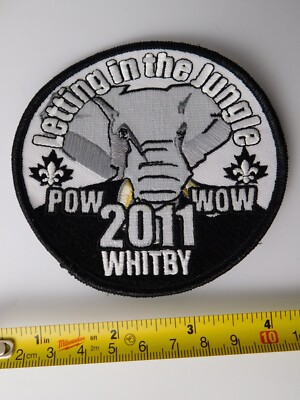 BOY SCOUTS  VINTAGE PATCH WHITBY POW WOW GETTING IN THE JUNGLE ELEPHANT BADGE