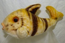 Vintage Steiff Flossy 10 1/2" Mohair Goldfish Yellow Brown Striped Fish 27 cm