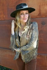 New La Marque Suede Leather Hippie Cowgirl Jacket Fringe Brown Black Tan Gray M