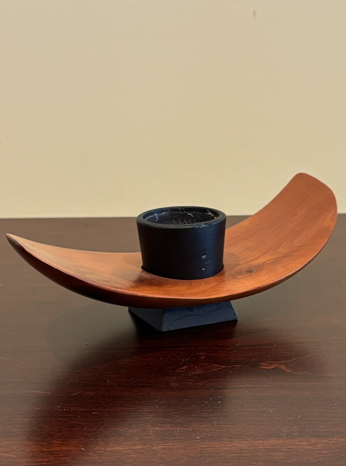 Ikebana Display Hawaiian Curly Koa Wood Black Brass Frog Japanese