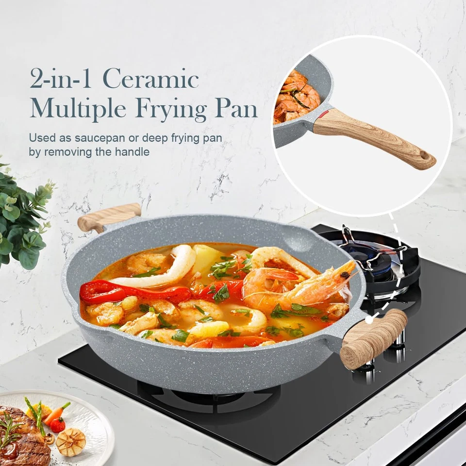 Padella in Ceramica 2 in 1 Con Coperchio Padella Con Rivestimento Antiaderente i - Immagine 3 di 4