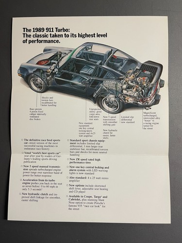 1989 Porsche 911 Turbo Coupe Sales Folder Brochure Prospekt - RARE!! Awesome - Picture 3 of 3